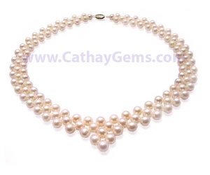 6-7mm Genuine Pearl Necklace Bib in White, Pink or Mauve with a 925 Sterling Silver or 14k Gold Clasp