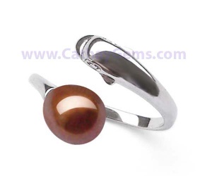 Genuine Drop Pearl Adjustable Ring in 925 Sterling Silver Dolphin Designer, 5 Colors of Pearls