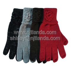acrylic knitted glove with purl with handmade flower