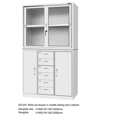Wide six-drawer in Middle sliding door cabinet