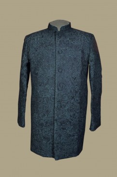 Darbari jacket with floral self threadwork embroidery