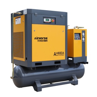 Screw air compressor with air receiver and dryer.
