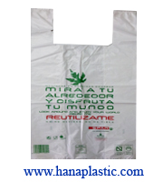 Type: T shirt plastic bag. Printed: 1color/2sides. Size: 40x30+8 cm. Thickness: 20 micron