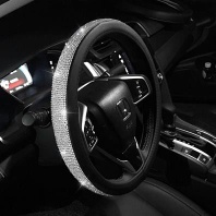 Lilancrystal Auto Car Steering Wheel Cover PU Leather w/ Cool Bling Rhinestone 38cm steering wheel cover - LIS-001