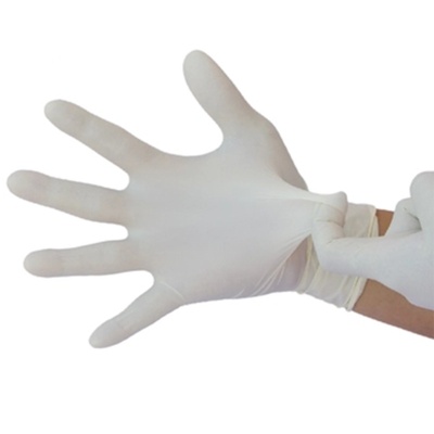 Disposable latex gloves powder free  milk white color 24cm length - latex gloves