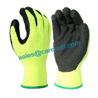 [Care] 10 gauge Hi-Viz orange brushed acrylic liner, black latex palm coating, Warm work glove