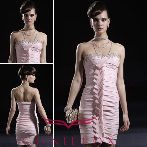 Coniefox 2011 Mini pink short strapless appliqued dress 80912