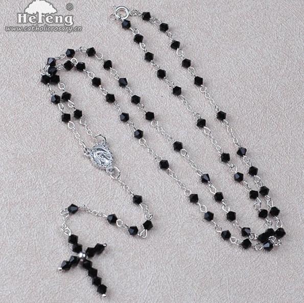Catholic Black Crystal Rosary, Religious Prayer Rosary