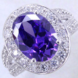 Charm Oval Halo Purple Sapphire & White Topaz Ring 925 Sterling Silver Cocktail