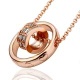 18K Double Rings Rose Gold Necklace With Austrian Crystal