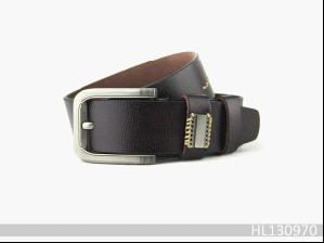 Black Genuine Leather Belt with Prong Buckle