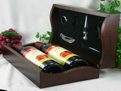 painted hinged lid paulownia wooden wine box for 2 bottles