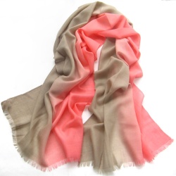 peach pink to brown degrade cashmere silk scarf wrap with frayed hem