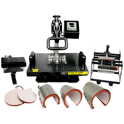 Heat Press Machine (8 in 1) can process the following products,mug,plate,cap,cloth,puzzle piece,mouse pad,environmental bag,etc