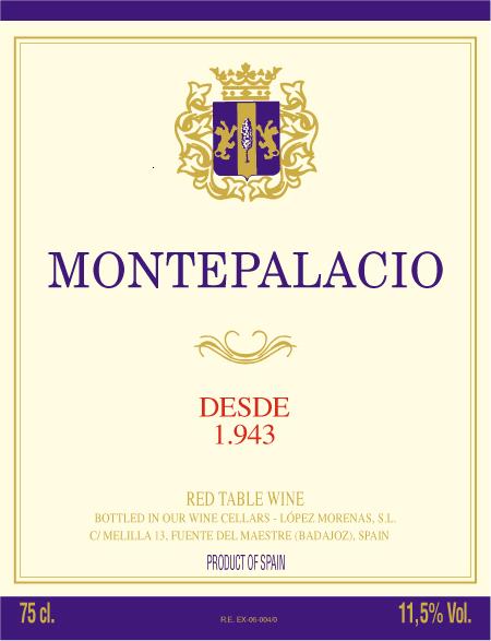 Montepalacio vino de tierra Bodegas Lopez Morenas, Badajoz, Spain, bottle 75cl