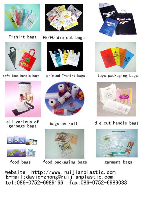 T-shirt bags, die cut bags, drawstring bags, garbage bags