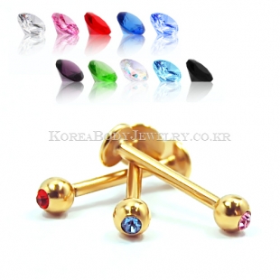 Gold Plated on 316L Surgical Steel Labret w/ Gem Ball