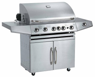Stainless Steel Five-burner Barbecue Gas Grill with Locking Casters and Thermometer  