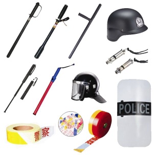 Self-protection,helmet,rubber stick,scutum,caution belt