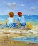 beach kids oil painting