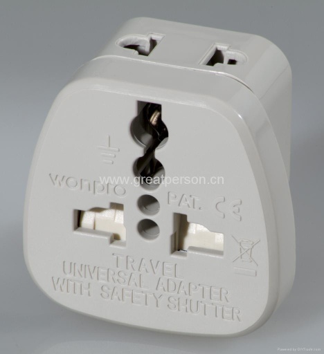Wonpro universal safety travel adapter with 2-pin side socket