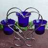 Twin Heart Candle Holder W/3pcs Blue Glass