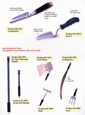 Hand Tools & Interchangeable Tools -Trowel, transplanter, fork, rake...