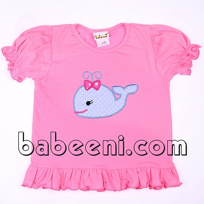 Lovely whale applique T-shirt for girls