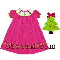 Adorable X-mas tree smocked bishop dress