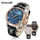 ChenS Mens Eclipse Series Rose Gold Round Plate Calf Strap Double-sided Coating Watch