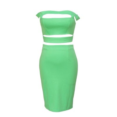 Hot Sale Dress Green Dress Chic Cutout Off Shoulder Skirt Set