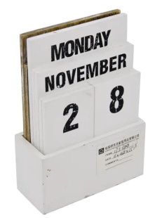 MDF desk top calendar, Perpetual calendar, corner distressed, whte