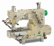 3-NEEDLE 5-THREAD INTERLOCK SEWING MACHINE WITH LEFT HAND KNIFE FOR HEMMING