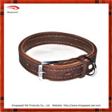Leather collar With durable metal buckles and a metal d-ring