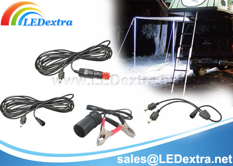 Kit Includes: Waterproof DC Quick Connector Cable with Car Cigarette Connector, Battery Terminal clamps to Car Cigarette Adaptor, Waterproof DC Extension Cable, Waterproof DC Splitter Cable, LED Dimmer & Switch etc.