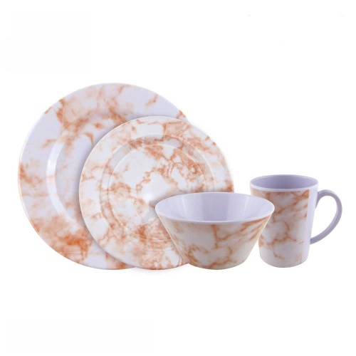 High grade marbling plastic plate bowl melamine dinner set dinnerware with mug cup