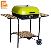 Square Outdoor Burger Charcoal Bbq Grill with Wooden Side and Shelf - OG-030