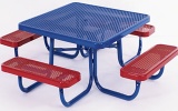 Outdoor tables with benches