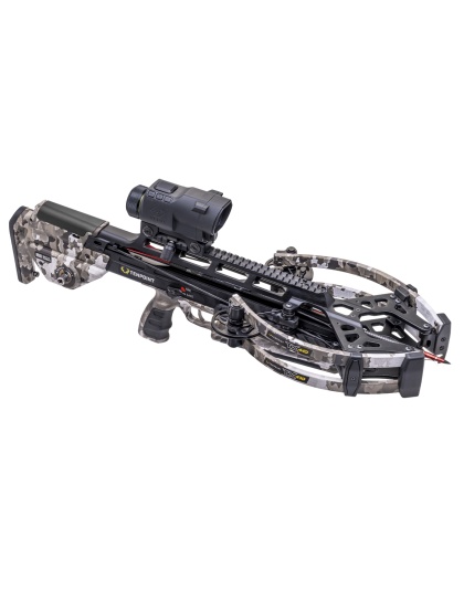 TX 440 XERO is an advanced, compact crossbow designed for hunters seeking top-tier performance and precision. Equipped with the Garmin XERO X1i Rangefinding Scope, it delivers pinpoint accuracy by providing exact aiming points at any distance. The crossbow achieves speeds up to 440 feet per second and features Twin-Riser Technology, which reduces riser flex and limb torque for enhanced down-range accuracy