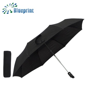solid black automatic 3 folding gift umbrella