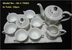 Golden Porcelain Coffee Set with Tray - SA-D-TS003