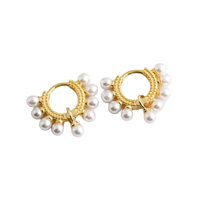 Pearl Circle Personality S925 Sterling Silver Earrings for Girls - WX-004