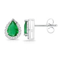 Pear Emerald and Diamond Border Earrings