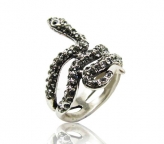 Amazing Ethnic style snake shape ring with black crystals studded on the surface lively for collection
