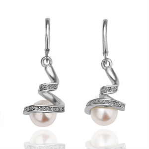 Elegant Pearl Crystal Plating Platinum Spiral Earring Party Christmas Gift - LKN18KRGPE012