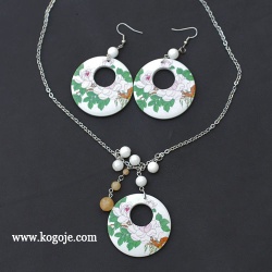 Flower printed Wood Jewelry /Fashion Jewelry Set/Earring/Jewellery/necklace