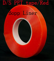 Double sided Polyester adhesive tape with Red bopp film liner