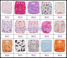 NEW Printed Mewbaby One Size Pocket Cloth Diapers Nappies - FR Series