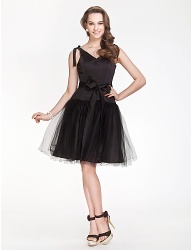 V-neck A-line Satin And Tulle Bridesmaid Dress lbd