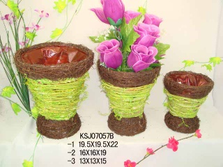 rattan flower arrangements pot - see photo